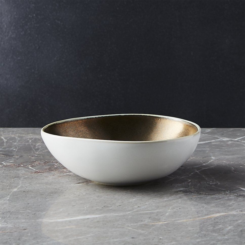 Elegant White and Gold Decorative Bowl on Marble