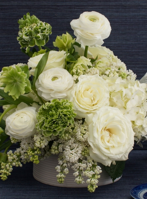 Elegant White and Green Floral Coffee Table Arrangement
