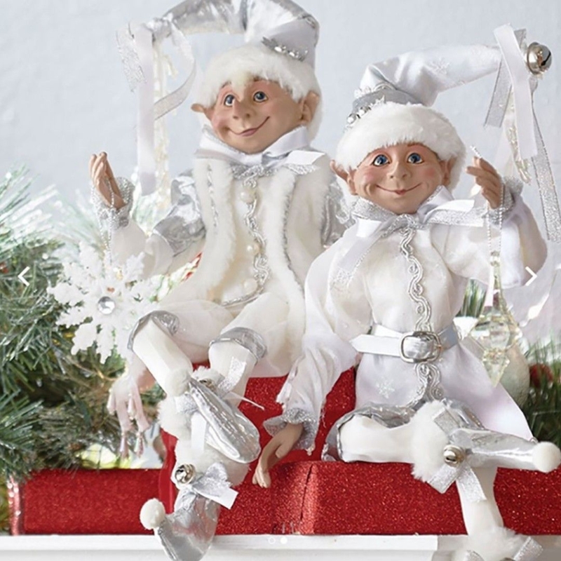 Elegant White and Silver Christmas Elf Decorations