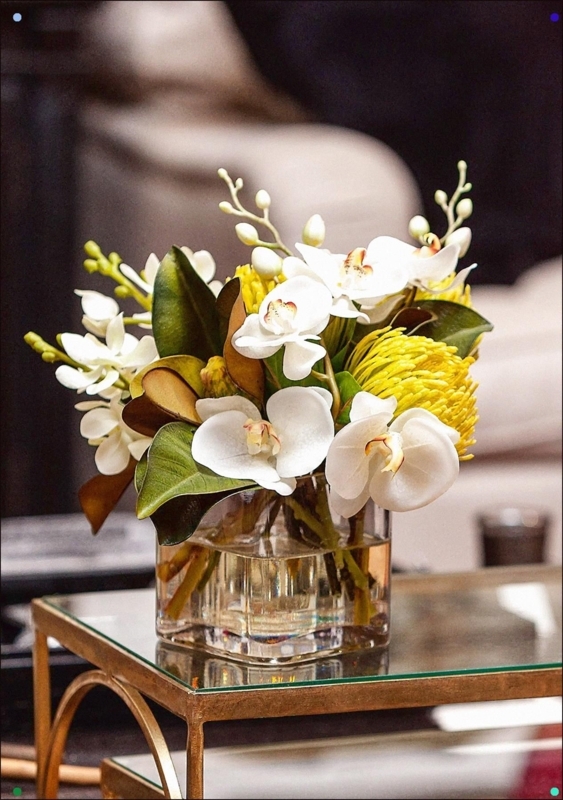 Elegant White and Yellow Floral Coffee Table Centerpiece