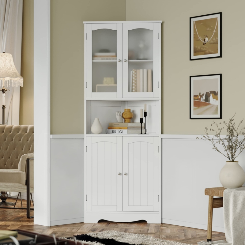 Elegant White Corner Hutch for Dining Room