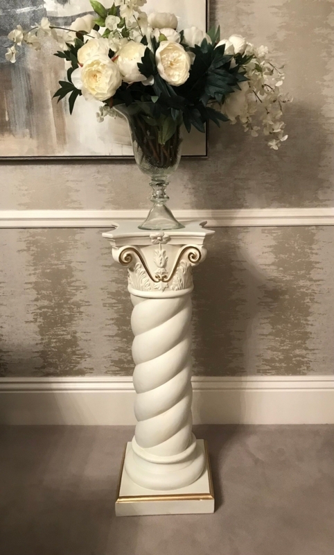 Elegant White Decorative Spiral Pillar with Flowers