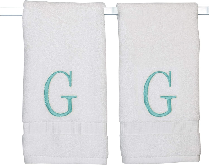 Elegant White Hand Towels with Teal Monogram