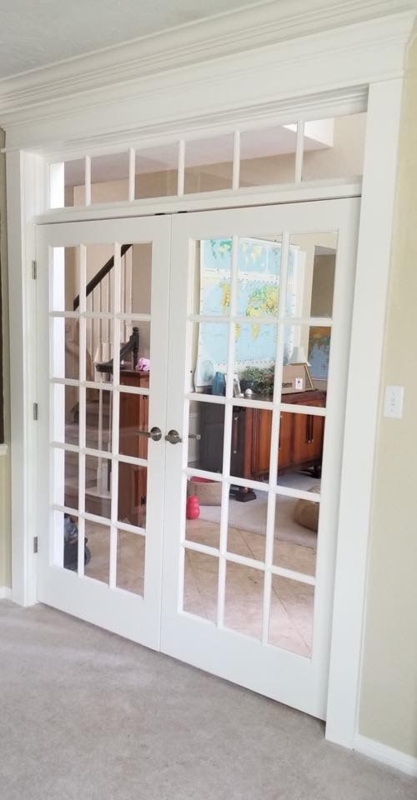 Elegant White Interior French Doors with Transom
