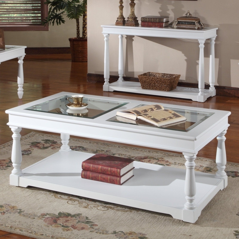 Elegant White Quartz Coffee Table with Glass Insets