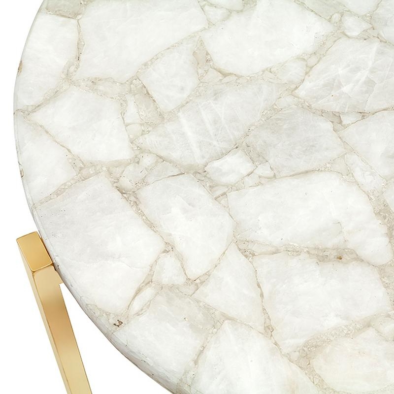 Elegant White Quartz Round Coffee Table with Gold Base