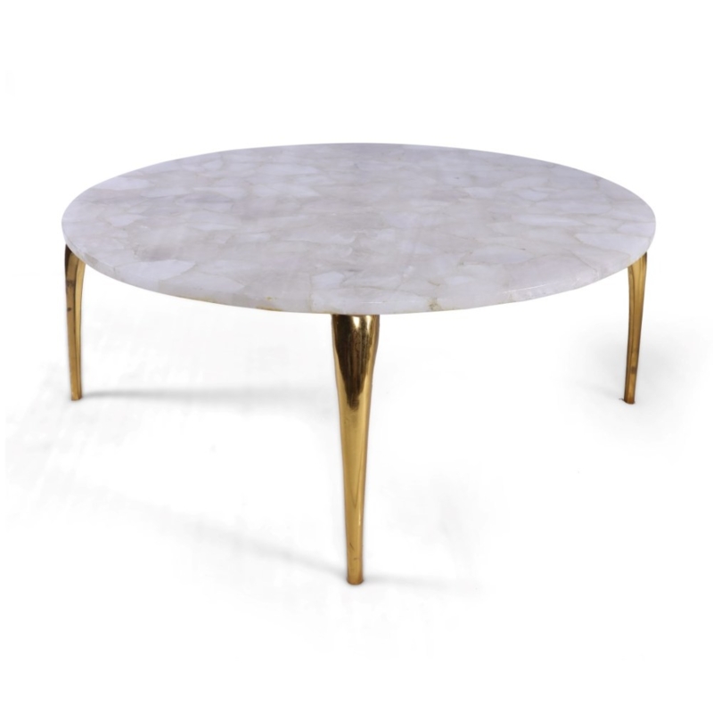 Elegant White Quartz Round Coffee Table with Gold Legs