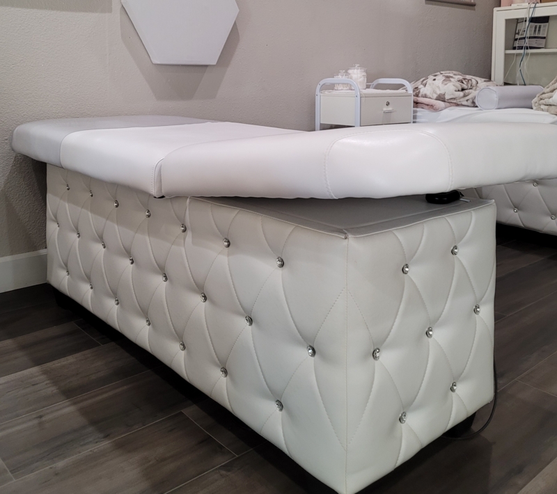 Elegant White Quilted Facial Spa Bed with Crystal Accents