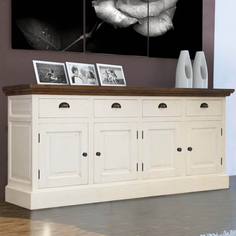 Elegant White Teak Wood 4-Drawer Sideboard