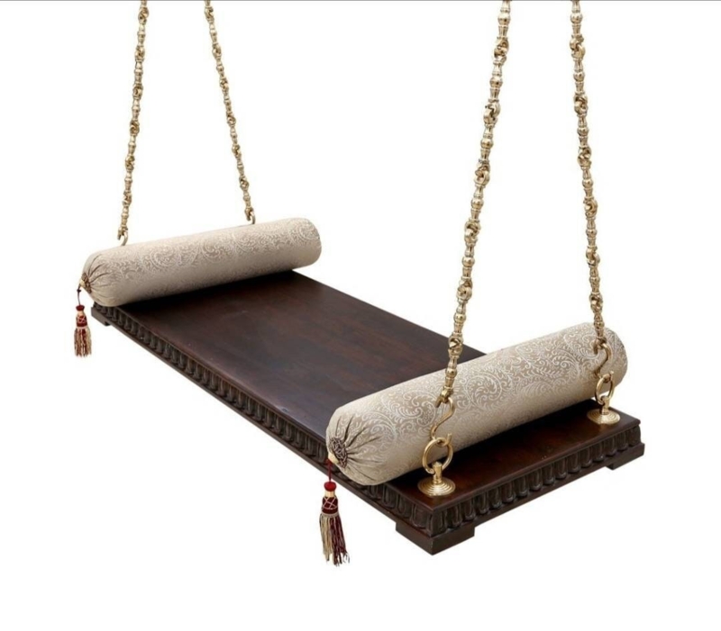Elegant Wooden Carved Jhula Swing with Brass Chains