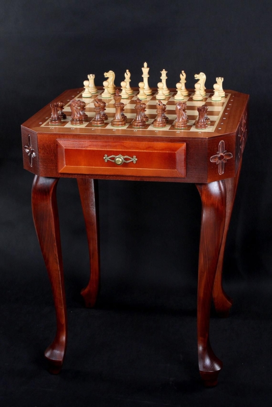 Elegant Wooden Chess Board Table with Storage Drawer