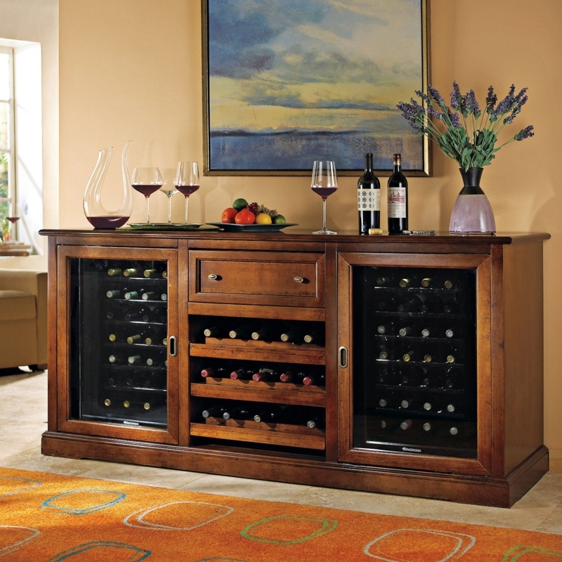 Elegant Wooden Wine Credenza with Built-In Fridge