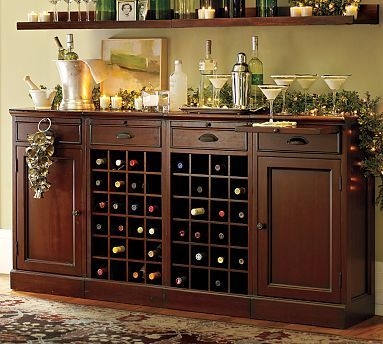 Elegant Wooden Wine Credenza with Built-in Storage