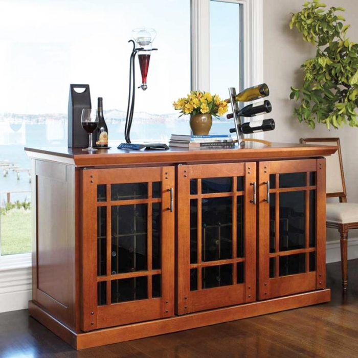 Elegant Wooden Wine Credenza with Glass Doors