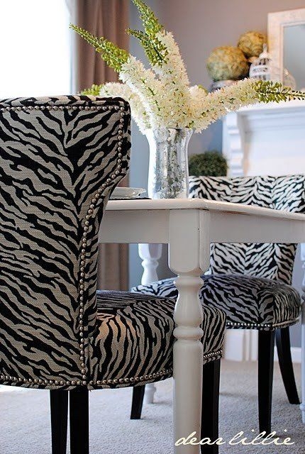 Elegant Zebra Print Dining Chairs with Nailhead Trim