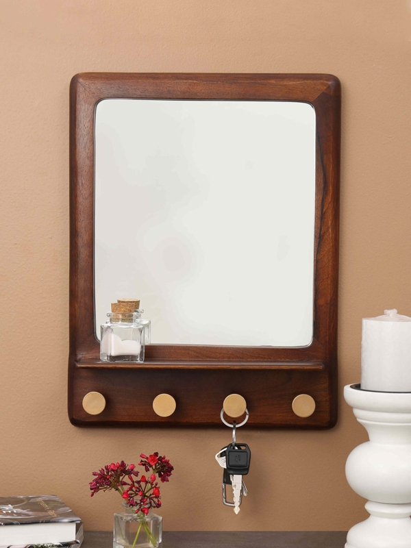 Ellementry Ebony Square Mirror with Shelf and Hooks