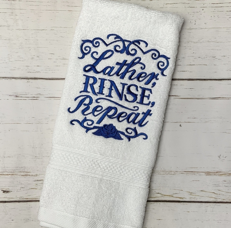 Embroidered Bathroom Hand Towel Lather Rinse Repeat