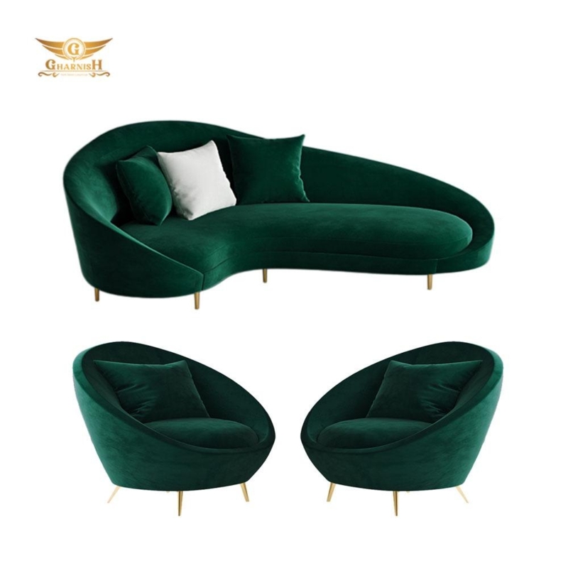 Emerald Green Velvet Half Moon Sofa Set