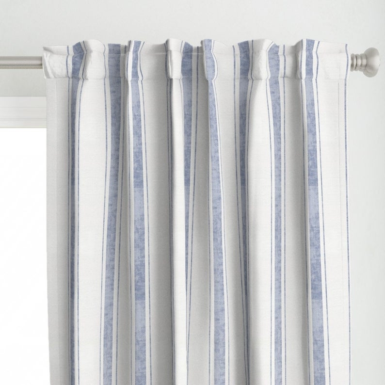 Faded Blue Stripe Ticking Curtain Panel