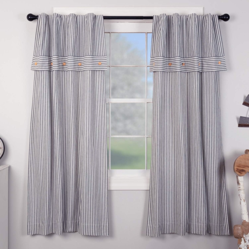 Farmhouse Blue Ticking Stripe Window Curtains