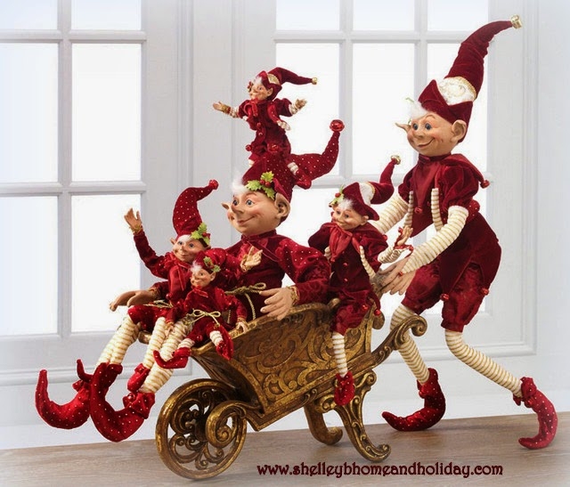 Festive Christmas Elf Decorations in Vintage Wheelbarrow