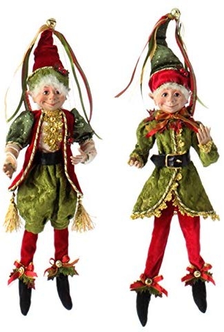 Festive Elf Figurines with Red and Green Holiday Attire