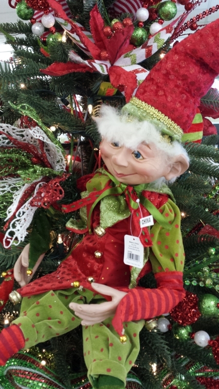 Festive Raz Christmas Elf Decoration on Tree