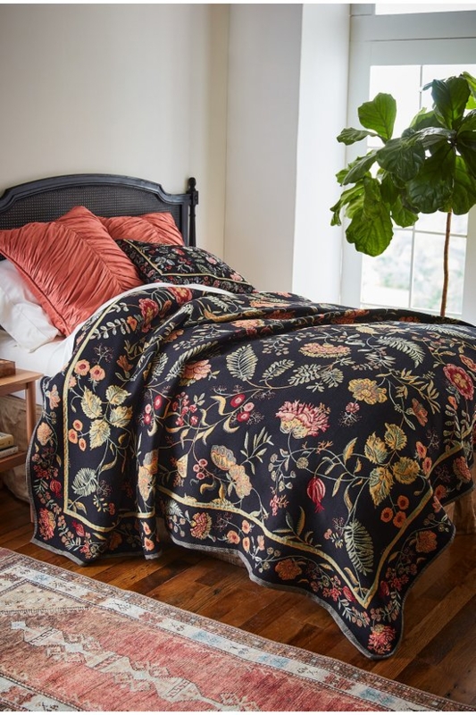Floral Jacobean Coverlet with Rustic Bedroom Decor