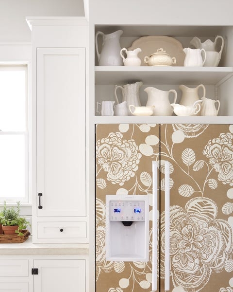 Floral Patterned Kitchen Refrigerator Wallpaper Ideas