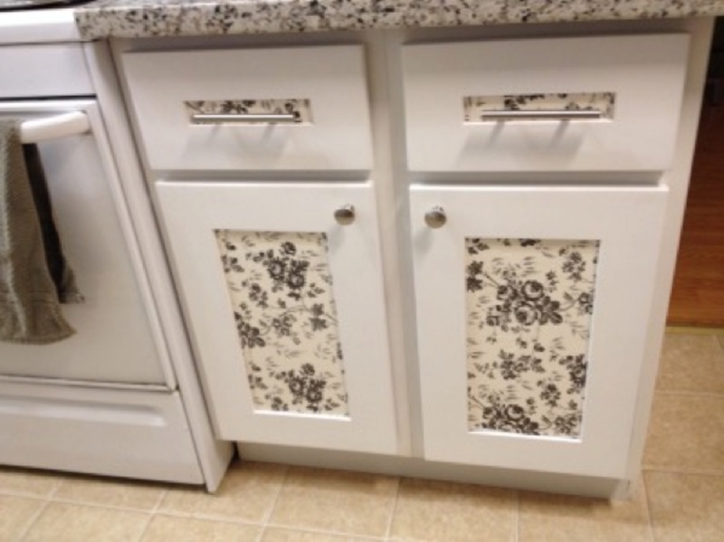 Floral Wallpaper Cabinet Inserts for Kitchen Makeover
