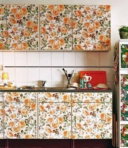 Floral Wallpaper Cabinets for Vibrant Kitchen Decor