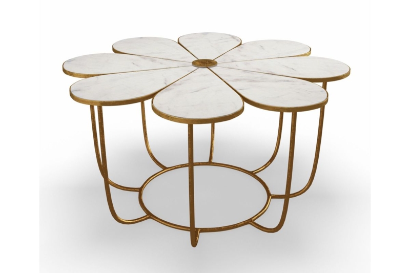 Flower-Shaped Marble Coffee Table with Gold Frame