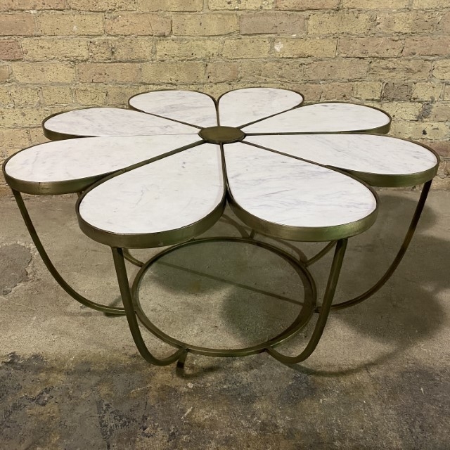 Flower-Shaped Marble Coffee Table with Metal Frame