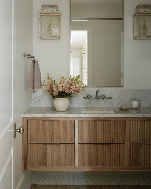 Fluted White Oak Vanity with Marble Countertop