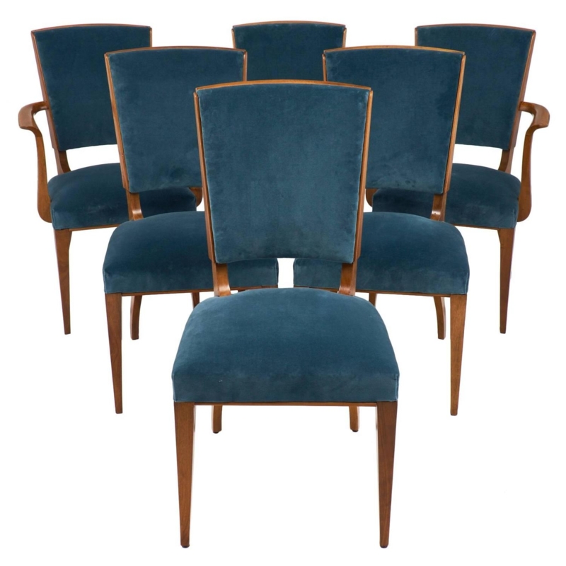 French Art Deco Cherrywood Dining Chairs Set
