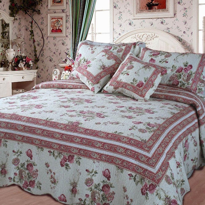 French Country Cottage Floral Mauve Patchwork Quilt