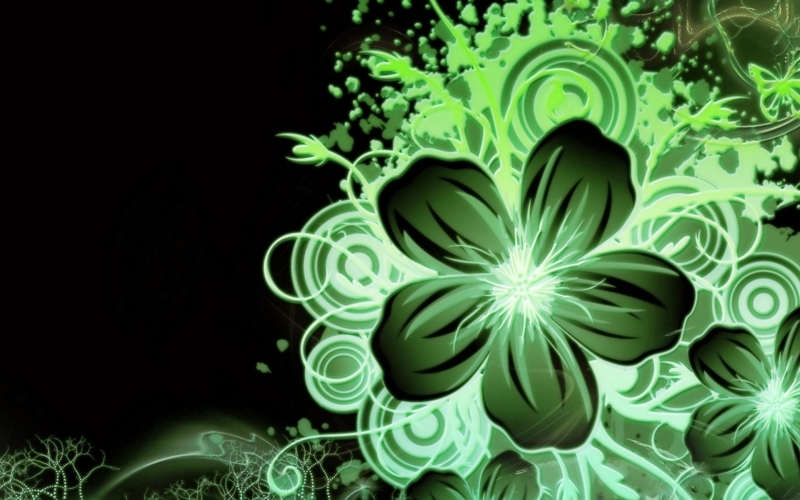 Glowing Green Floral Digital Art Wallpaper Design