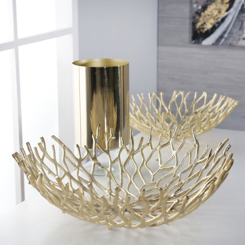 Gold Aluminum Branch Decorative Bowl Set