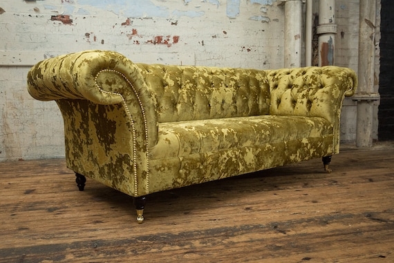 Gold Crushed Velvet Chesterfield 3-Seater Sofa