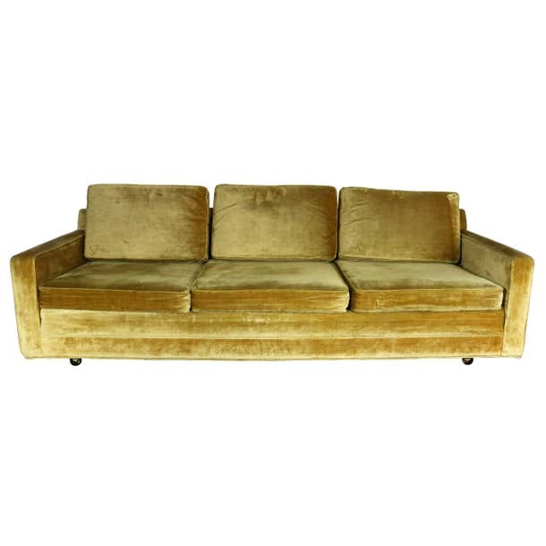 Gold Velvet Vintage Mid-Century Modern Lawson Sofa