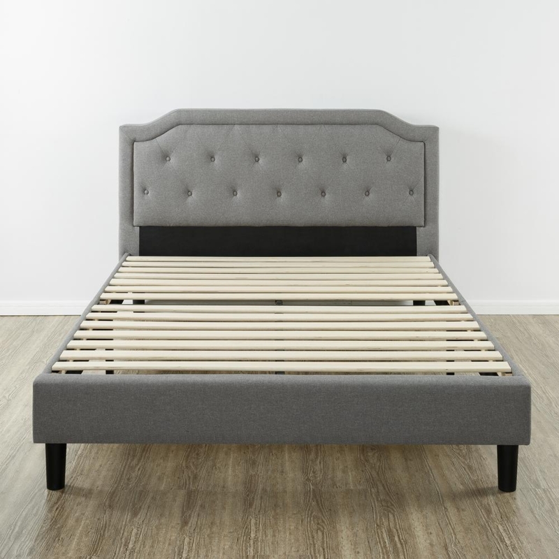 Gray Upholstered Scalloped Platform Bed Frame