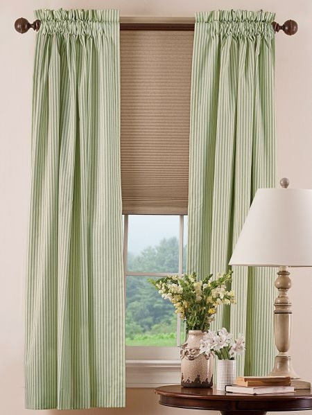Green Striped Insulated Rod Pocket Curtains