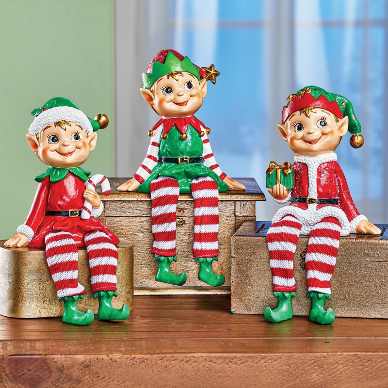 Hand-Painted Christmas Elf Shelf Decorations Set