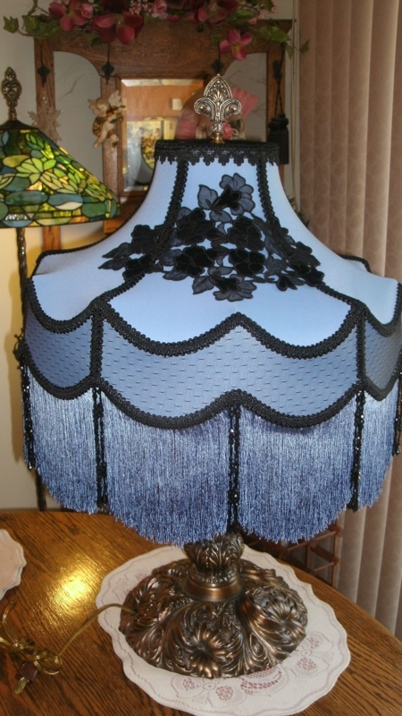 Hand Sewn Victorian Lampshade with Black Lace Trim