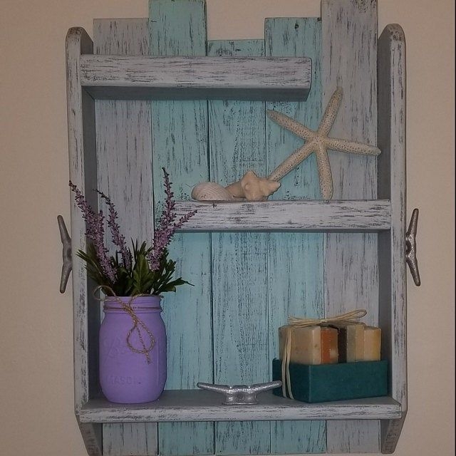 Handcrafted Coastal Blue Beach Bathroom Shelves