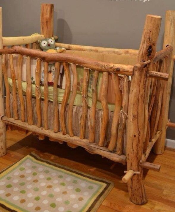 Handcrafted Rustic Wooden Baby Crib Design