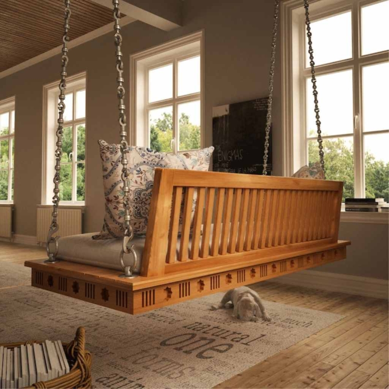Handcrafted Traditional Indian Wooden Swing with Cushions