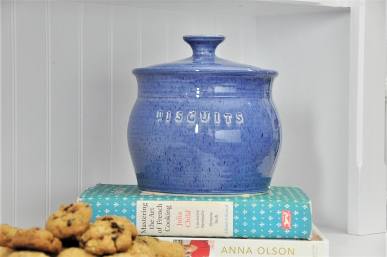Handmade Blue Ceramic Biscuit Cookie Jar