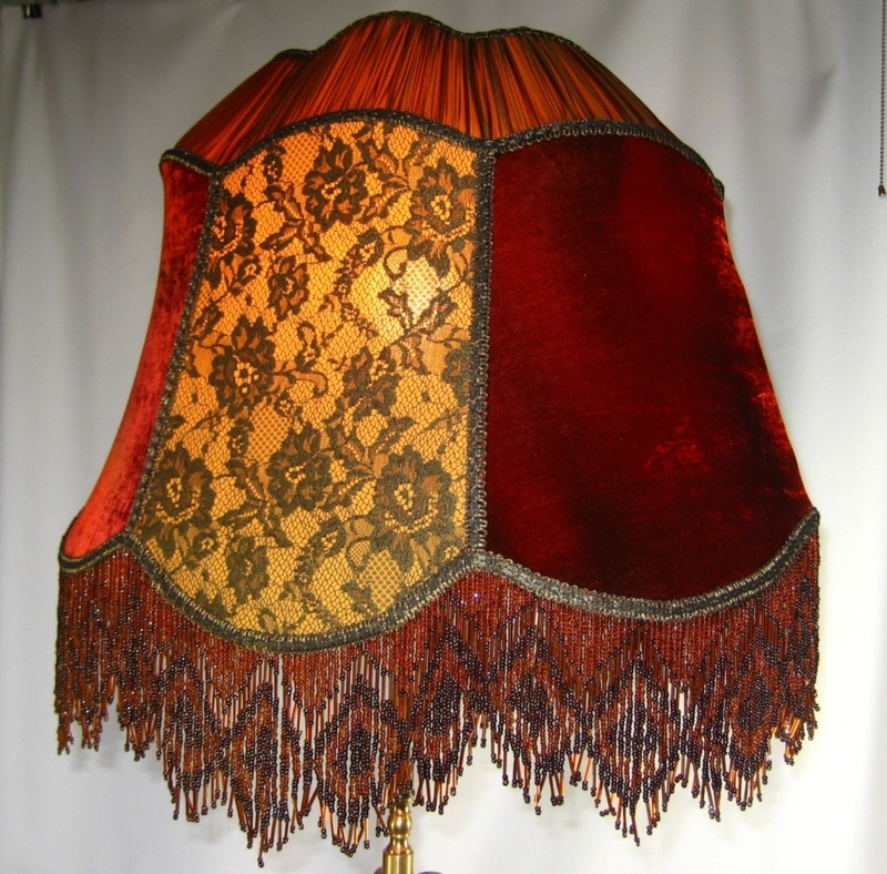 Handmade Victorian Silk Velvet Lamp Shade with Beaded Fringe