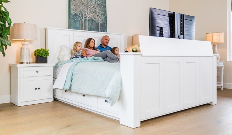 Hartford White Smart TV Lift Bed with Storage